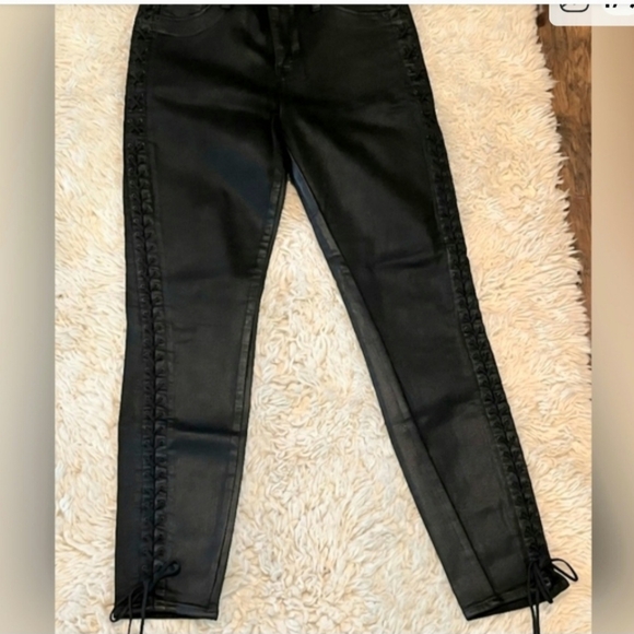 Hudson Stevie Skinny Mid Rise Lace Up Legs Waxed Black Jeans 29 - Picture 2 of 13